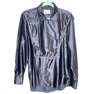 Vintage Western Shirt Wide Lapel Rockmount Ranch Wear Pearl Snap Black Silk